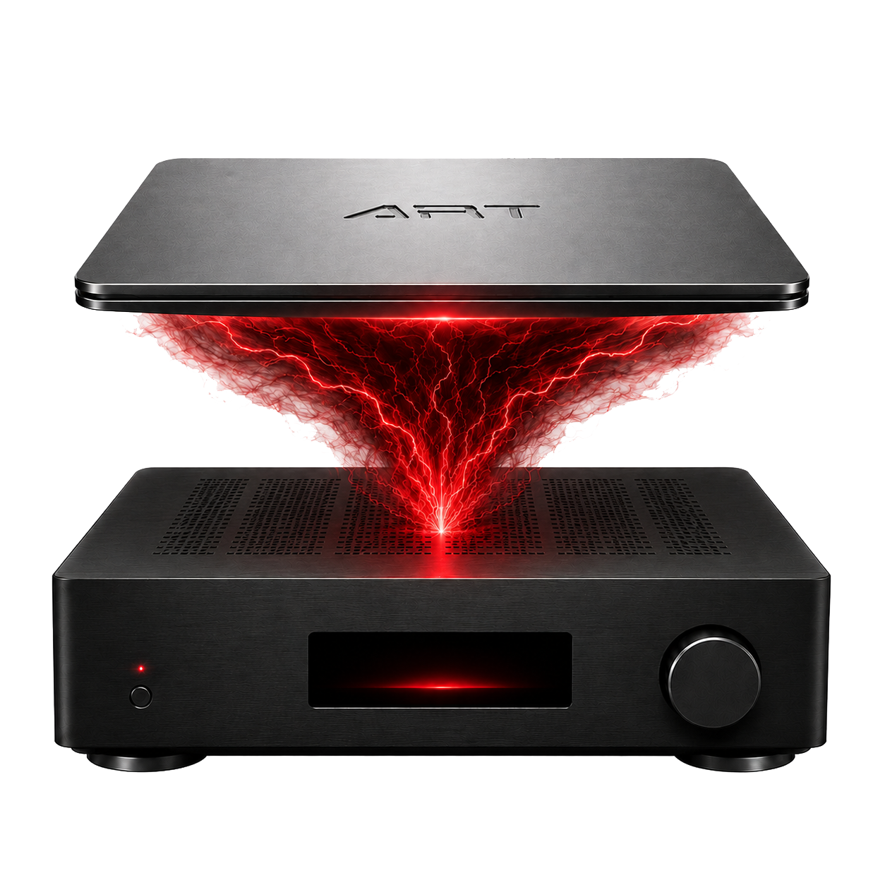 ART treatment positioned above a high-end audio component